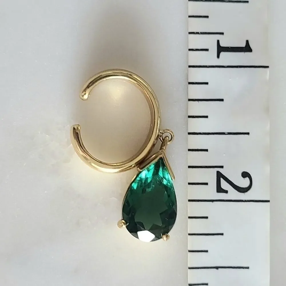 Cornelia Webb 24K Gold Plated Quartz Ear Cuff Single Earring Emerald Green NWT